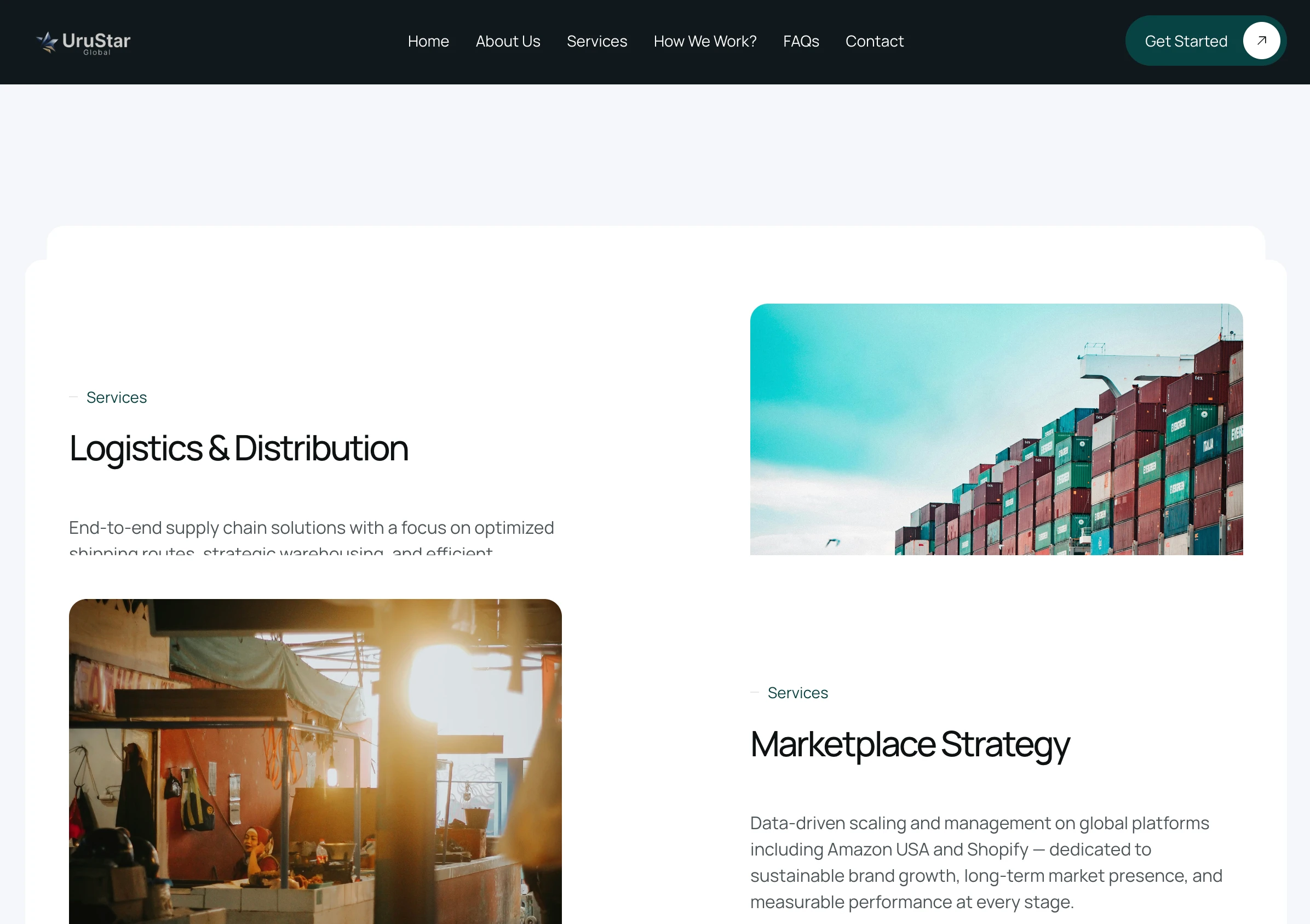 A detail view of the UruStar Global website design